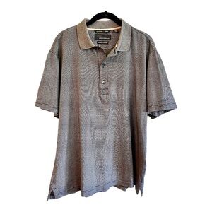 GREG NORMAN, MENS, SHORT SLEEVE, BLACK/BROWN POLO SHIRT. SIZE M
